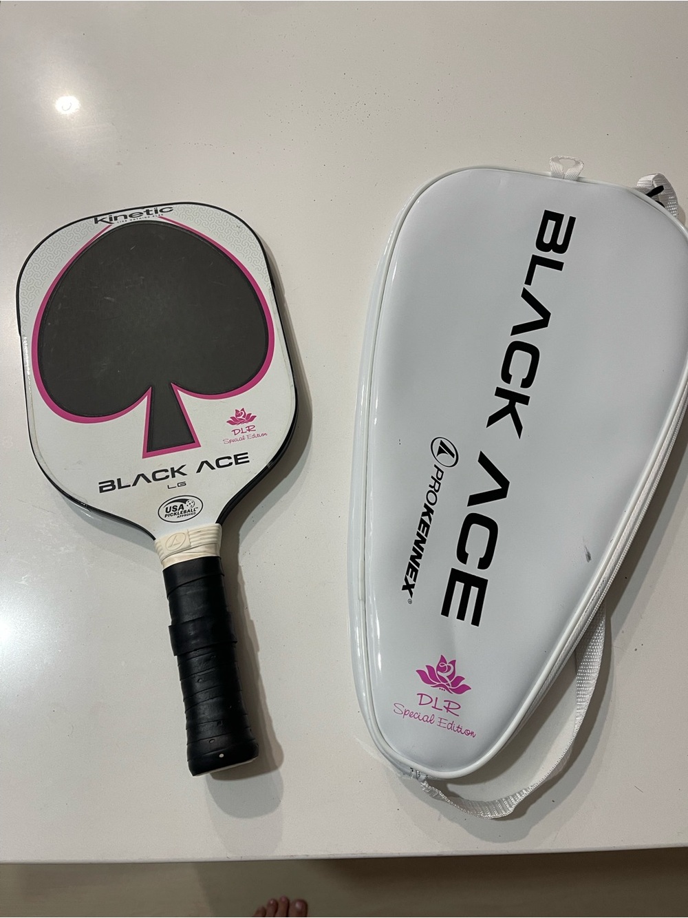 Kinetic Black Ace Pickleball Paddle with White Case - Pink/Black Accents used